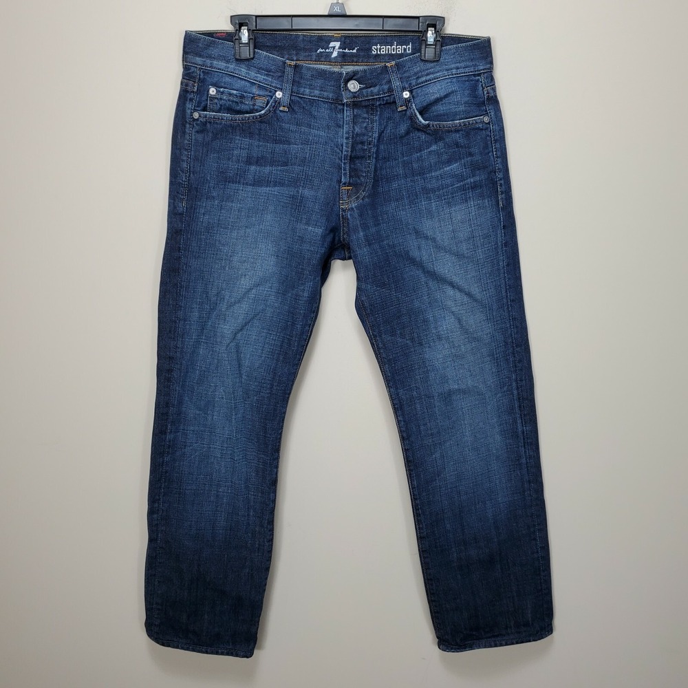7 For All Mankind Standard Straight Blue Jeans Mens 32X28 Button-Fly Made in USA